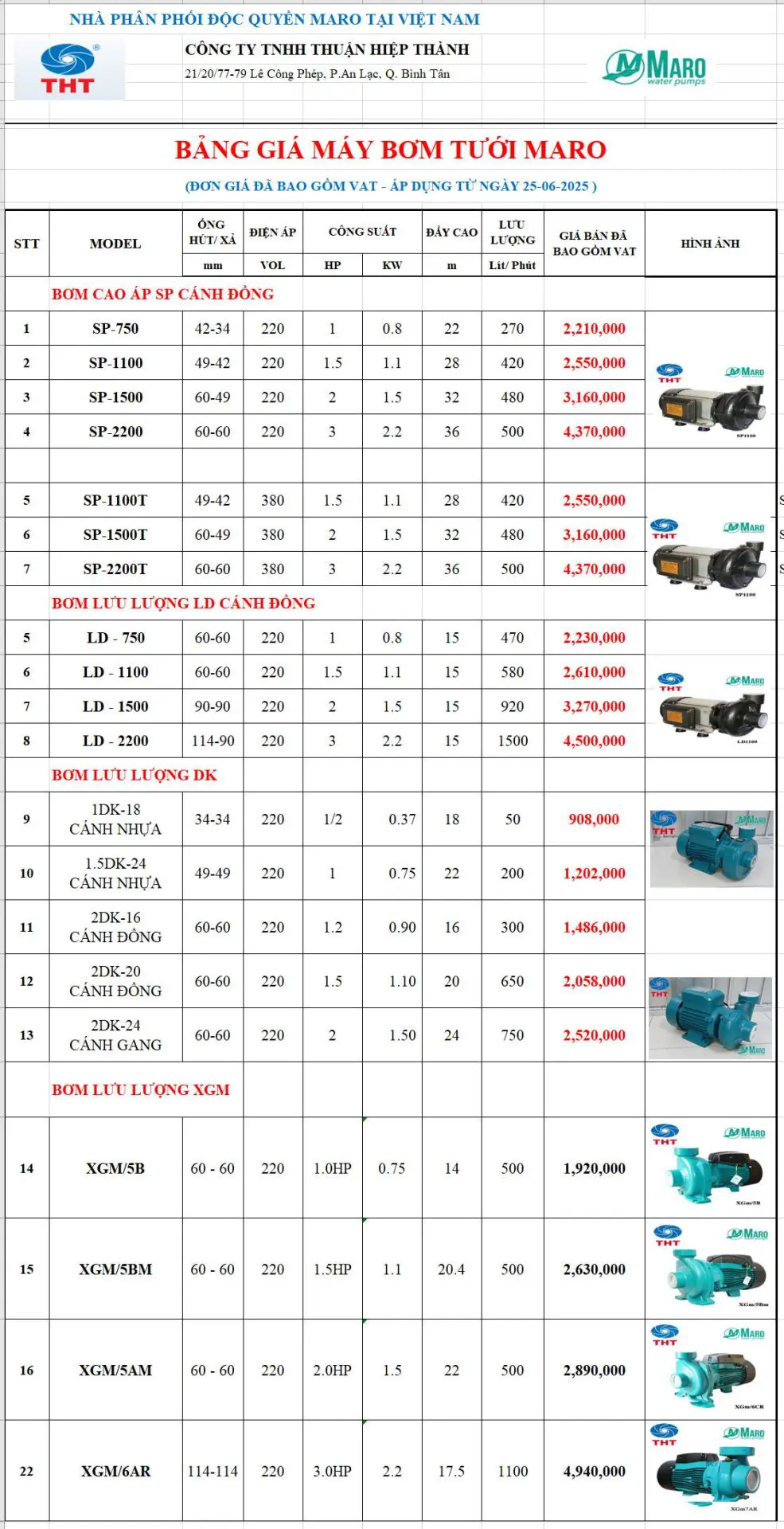 Báo giá máy bơm tưới Maro