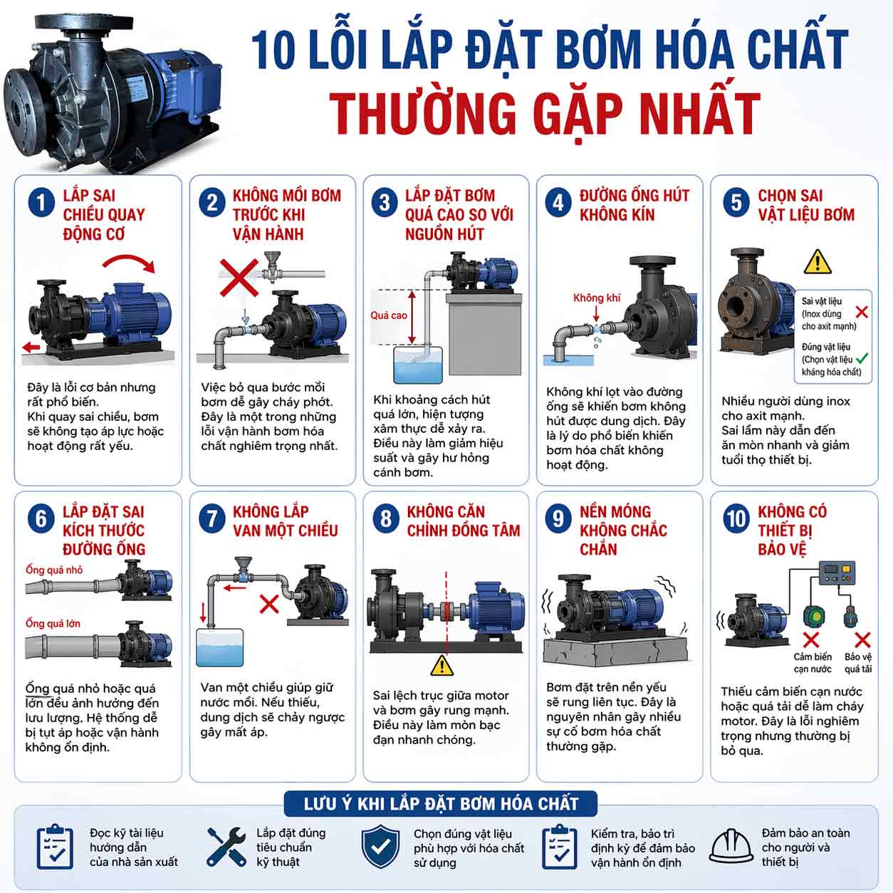 Lỗi thường gặp máy bơm hoá chất